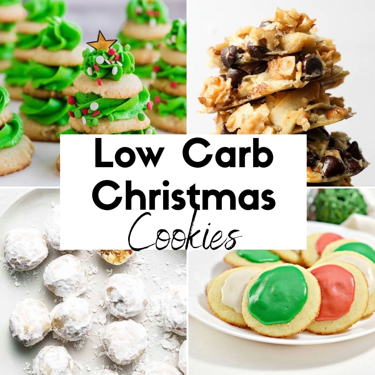 low carb Christmas cookies collage of recipes