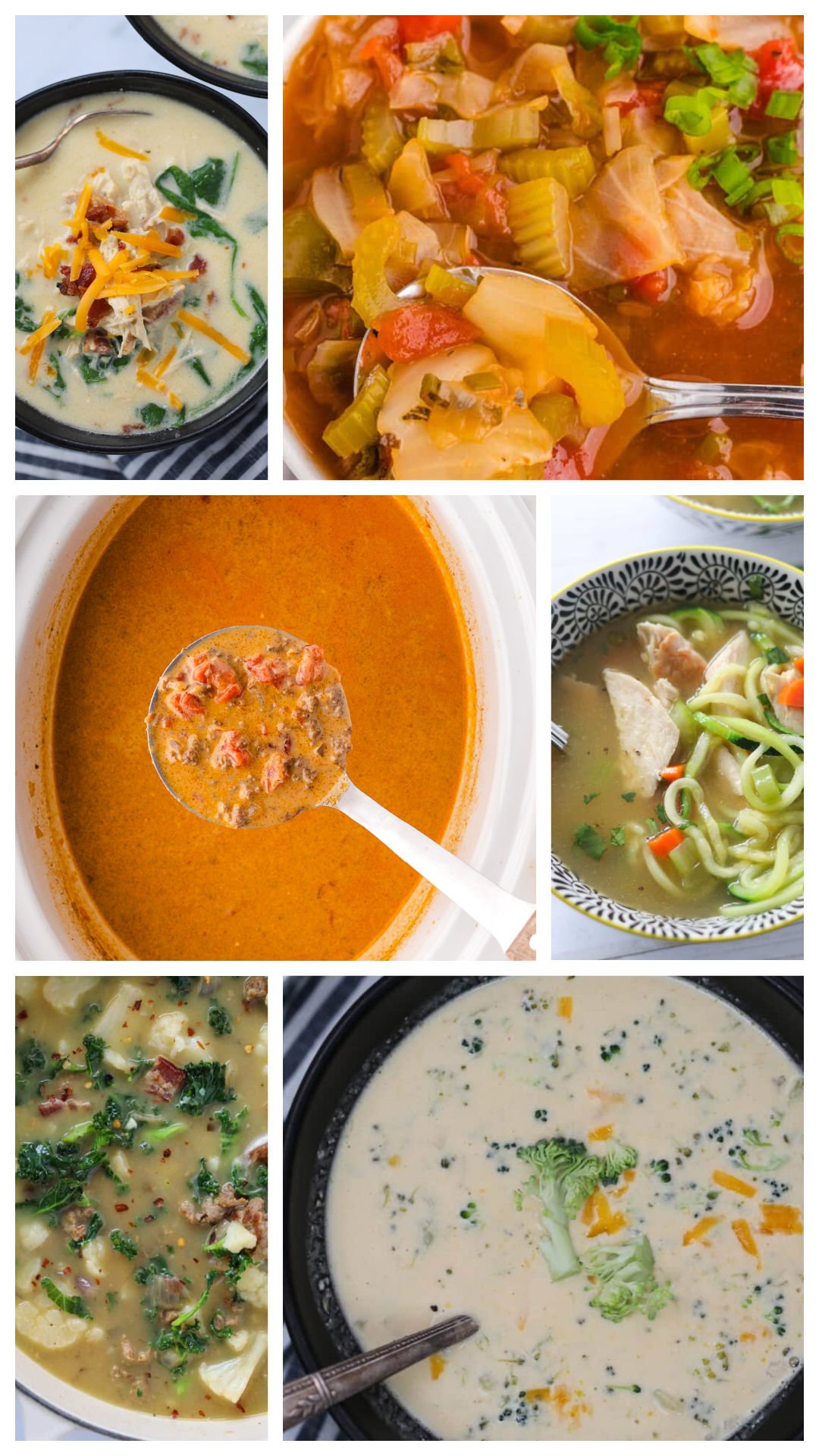 collage of keto soup recipes 