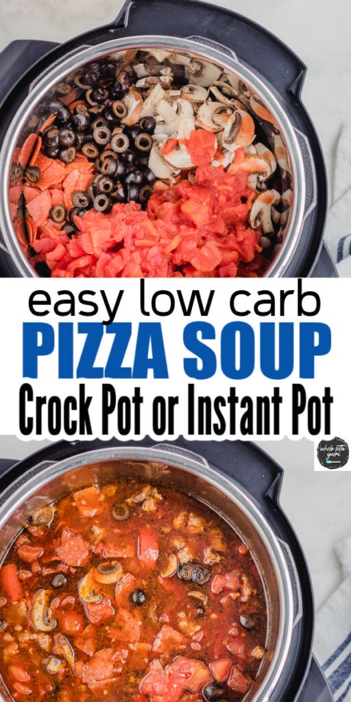 creamy pizza soup pin for pinterest