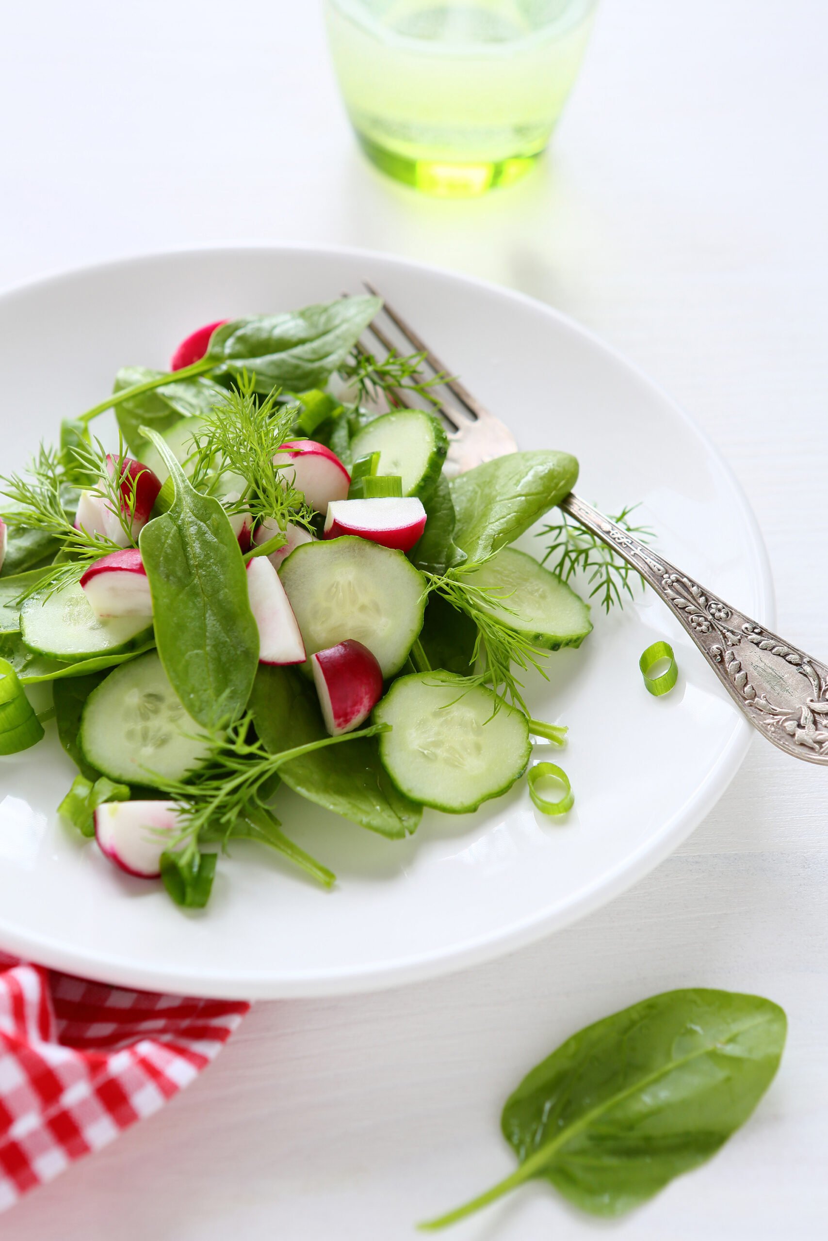 a no carb radish and cucumber salad on a white plate 