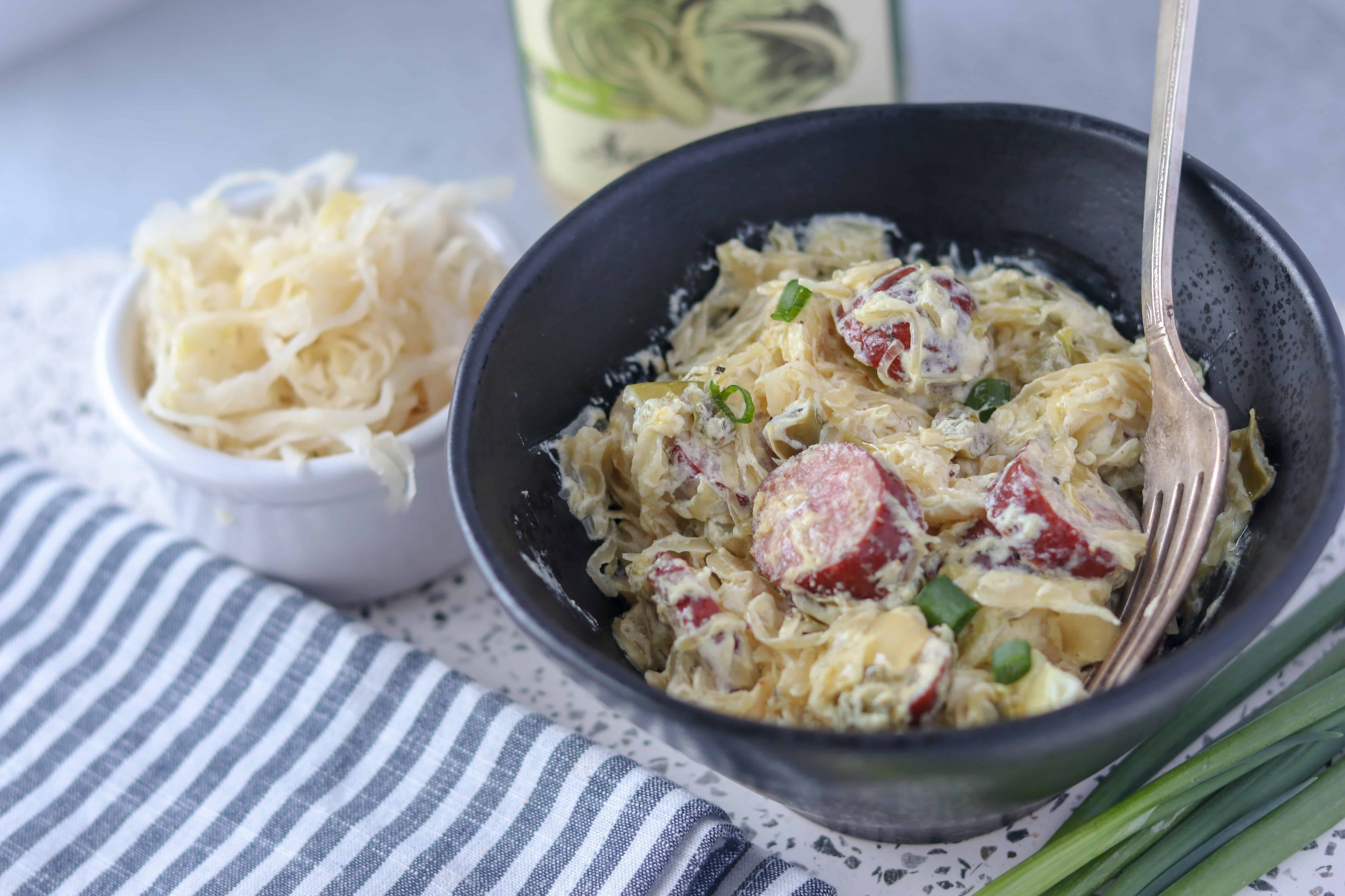 Creamy Keto Kielbasa and Sauerkraut Whole Lotta Yum
