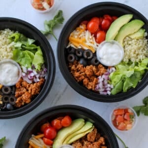 ground turkey taco bowl in meal prep containers