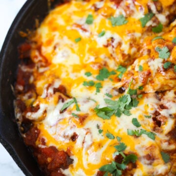 salsa baked chicken in a skillet