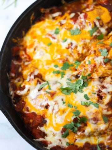 salsa baked chicken in a skillet