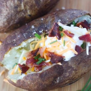 air fryer baked potato loaded with toppings