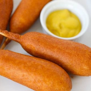 corn dog air fryer with mustard after cooking