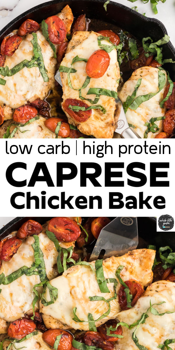 caprese chicken bake pin for pinterest
