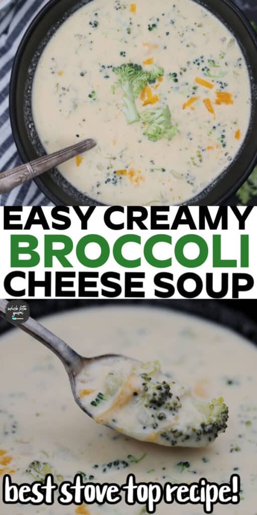 low carb broccoli cheddar soup pin for social media