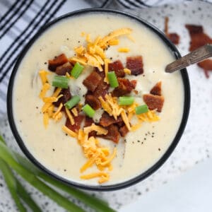 the potato soup instant pot recipe close up ready to take a bite