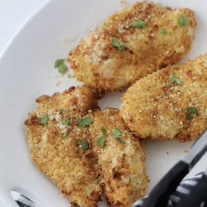 air fryer chicken cutlets breaded close up image after cooking
