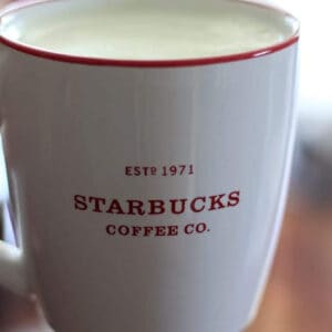 iced matcha green tea latte in a mug