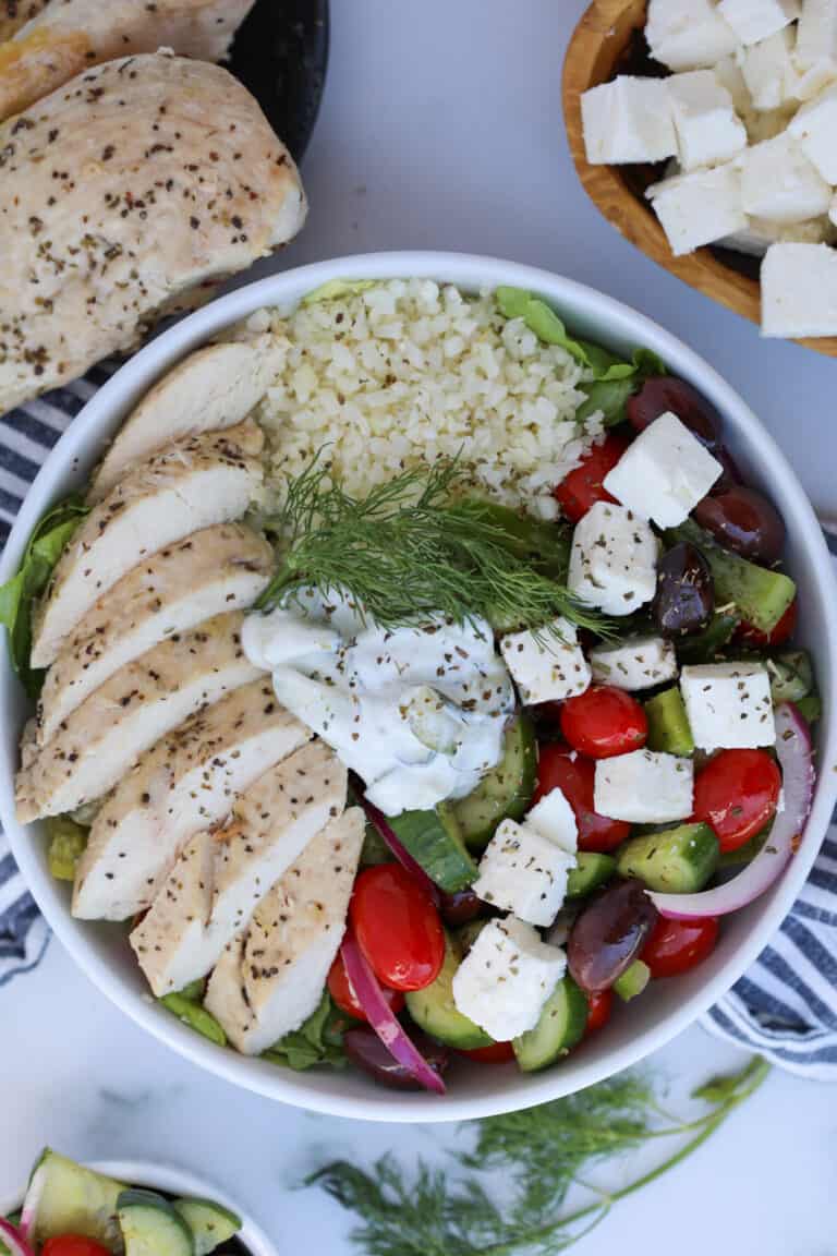 Greek Salad Bowl with Chicken - Whole Lotta Yum