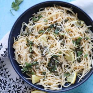 caper pasta finished and ready to serve dish