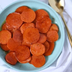 sweet potato slices in oven in dish