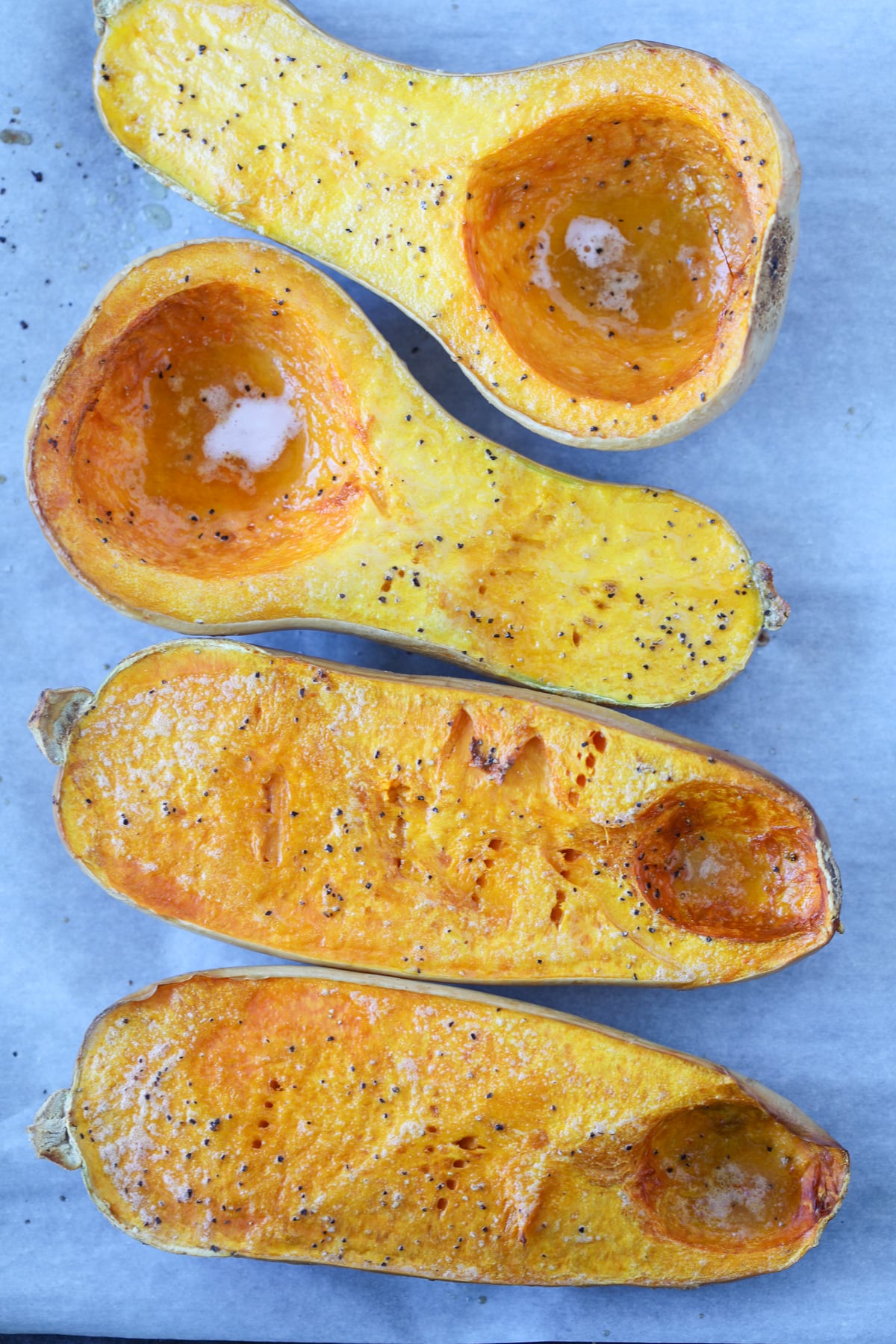 prep and roast the butternut squash by baking it in the oven
