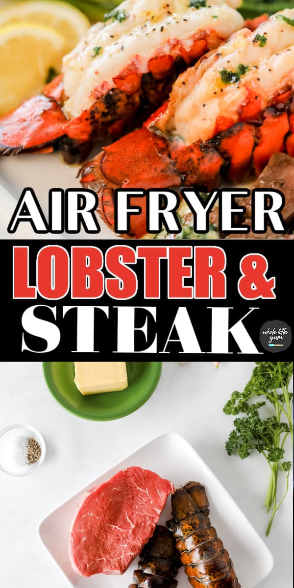 6 Min Air Fryer Lobster Tail and Steak with Garlic Butter Sauce