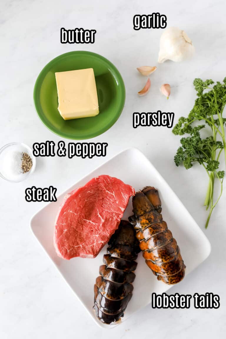 6 Min Air Fryer Lobster Tail and Steak with Garlic Butter Sauce