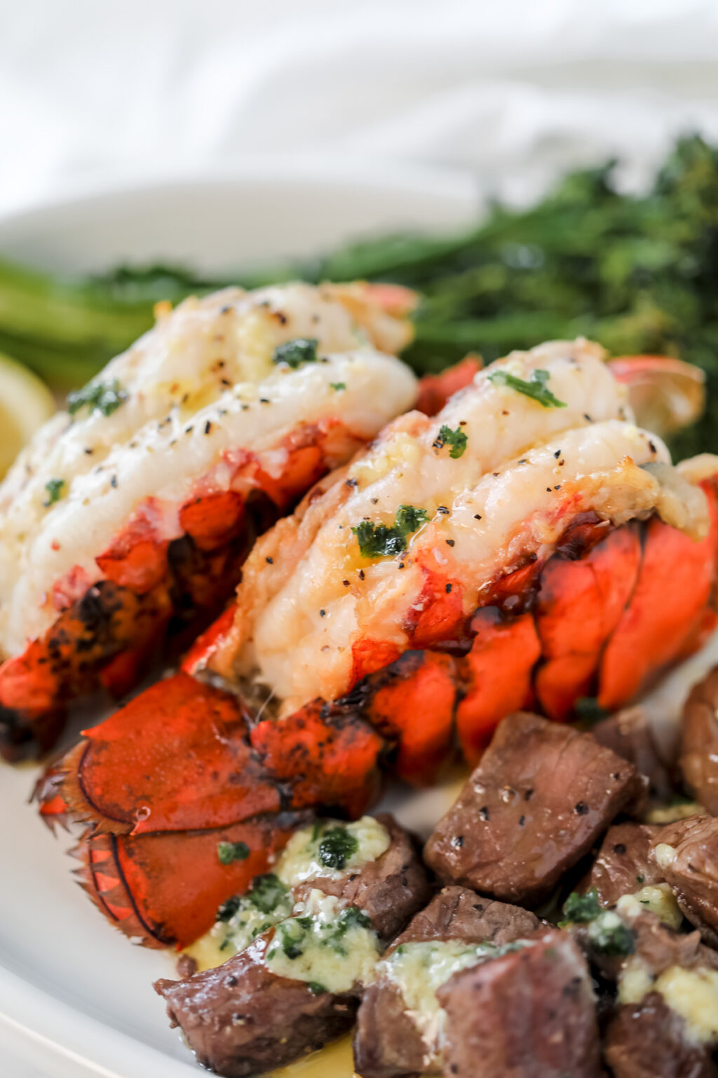 6 Min Air Fryer Lobster Tail and Steak with Garlic Butter Sauce