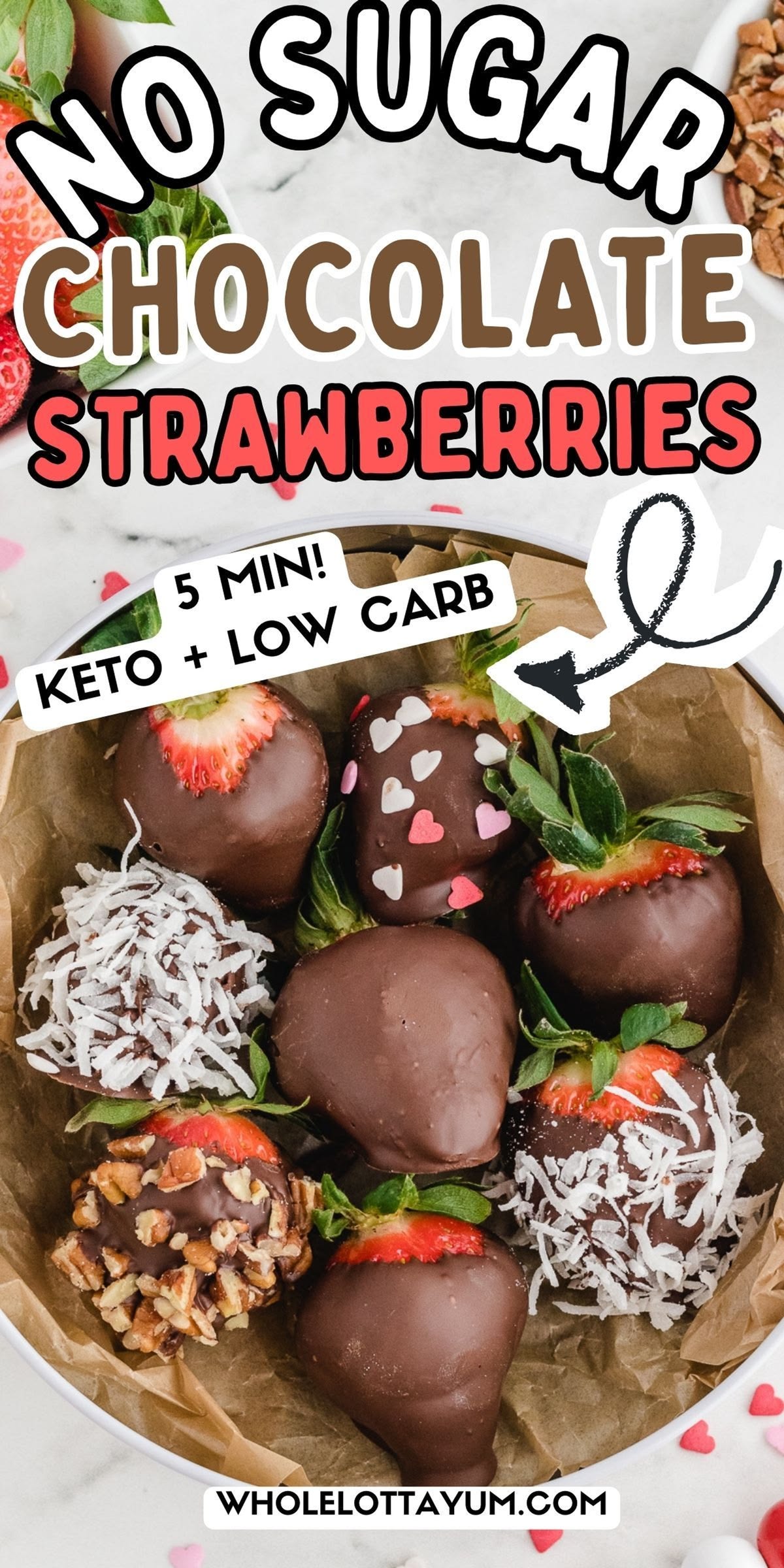 sugar free chocolate covered strawberries pin for Pinterest that's a healthy  low carb keto snack