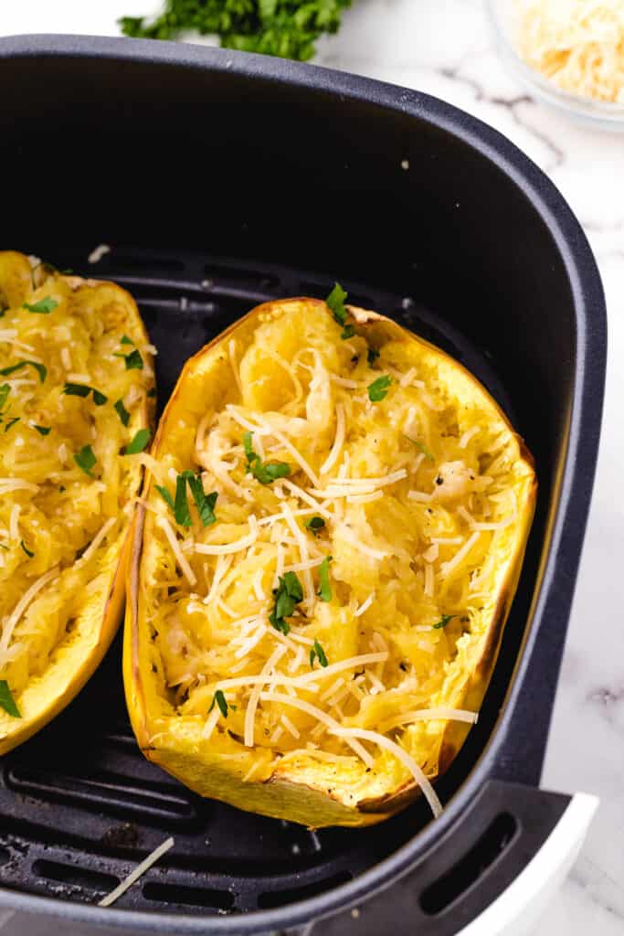 Garlic Parmesan Air Fryer Spaghetti Squash Whole Lotta Yum
