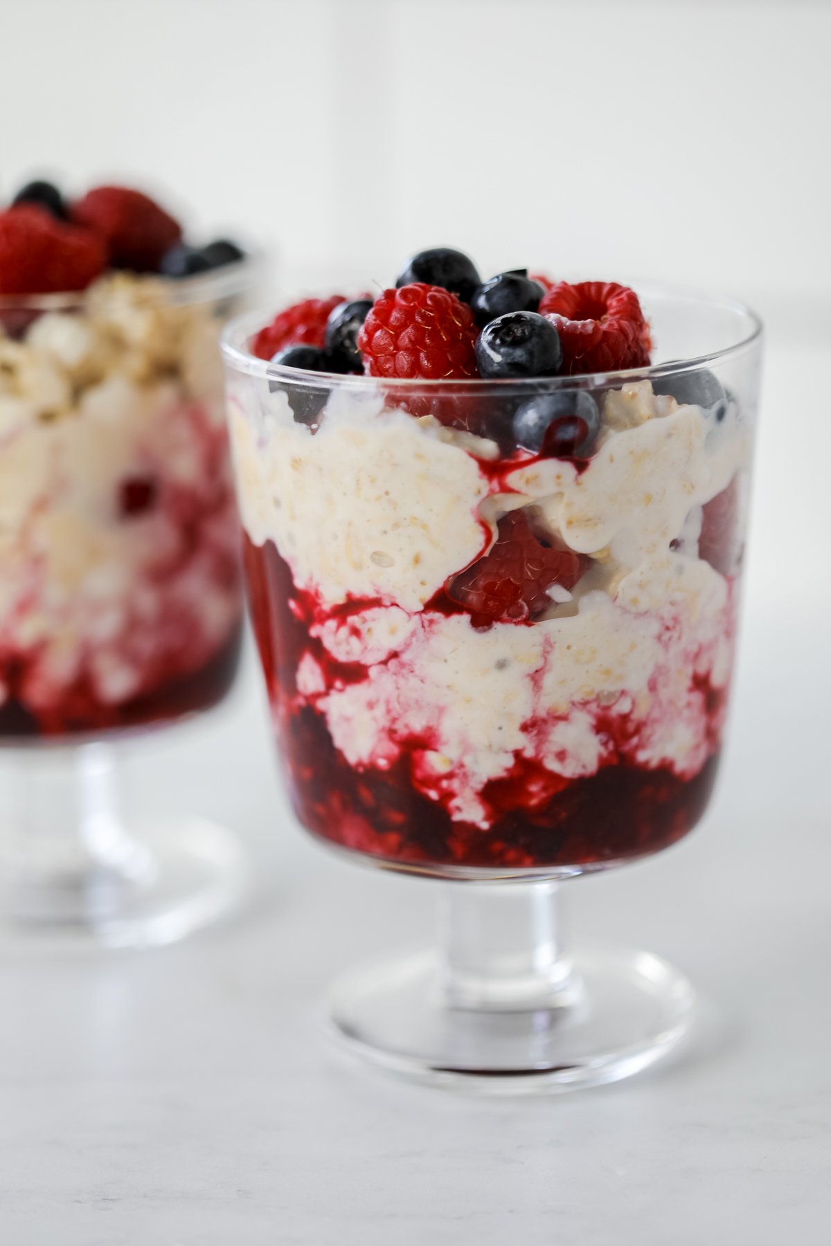 overnight oats with cottage cheese layered with frozen fruit