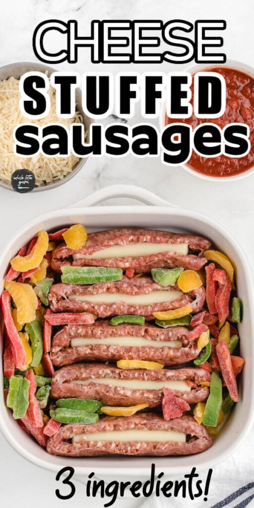 italian sausage with string cheese and peppers inside pin for social media
