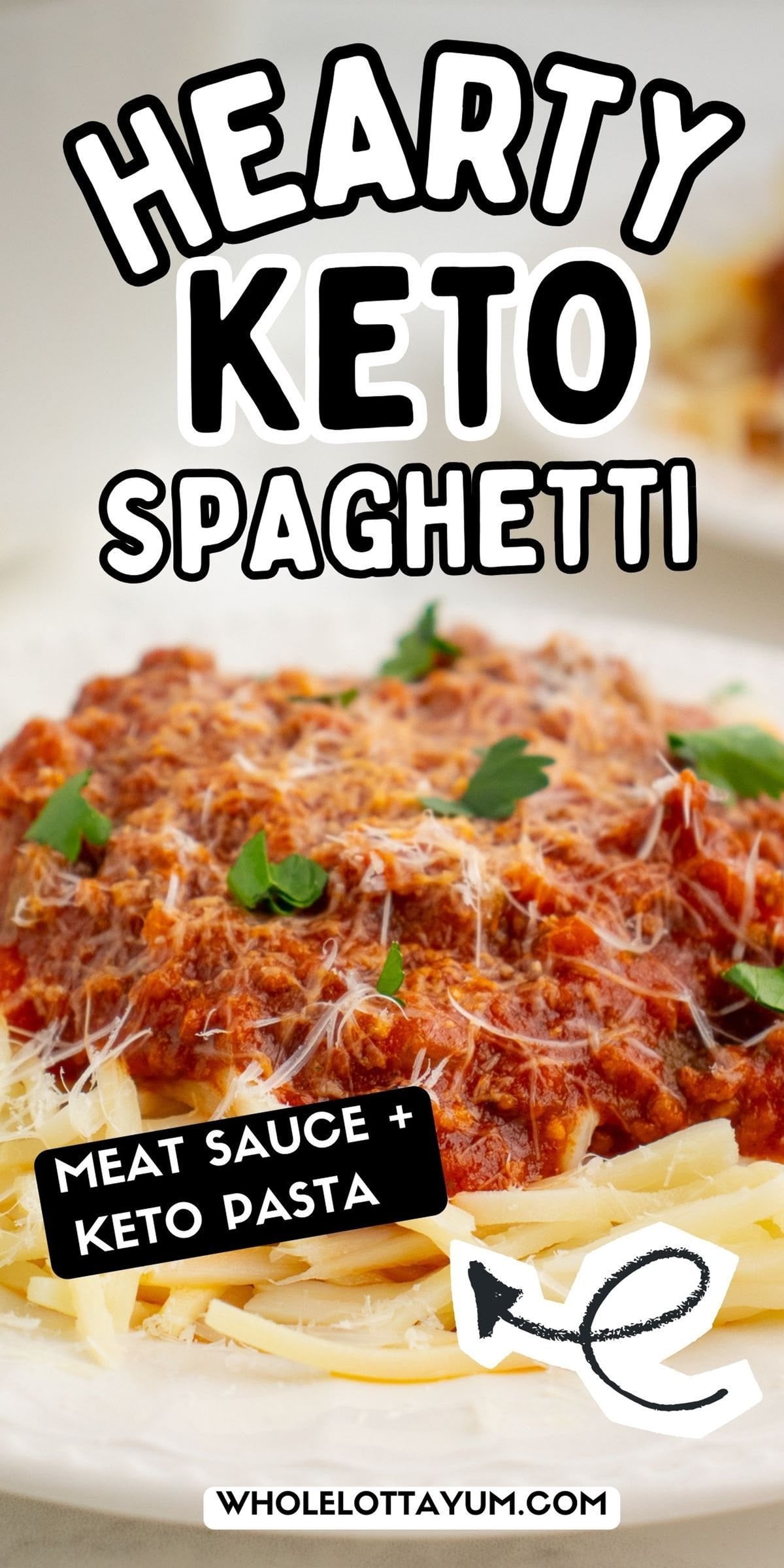 low carb meat sauce recipe pin for Pinterest with keto pasta
