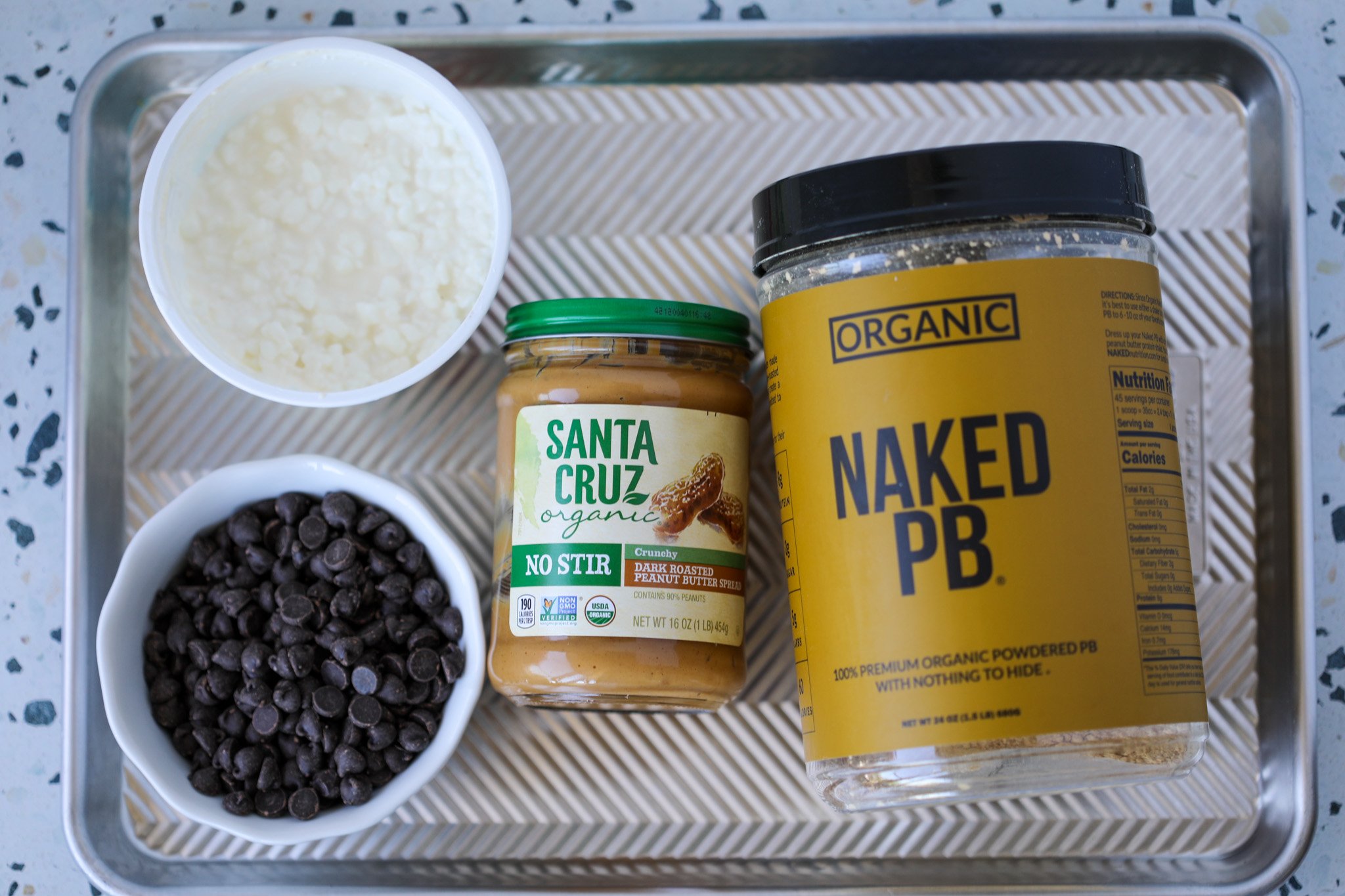 the ingredients for cottage cheese chocolate peanut butter fudge