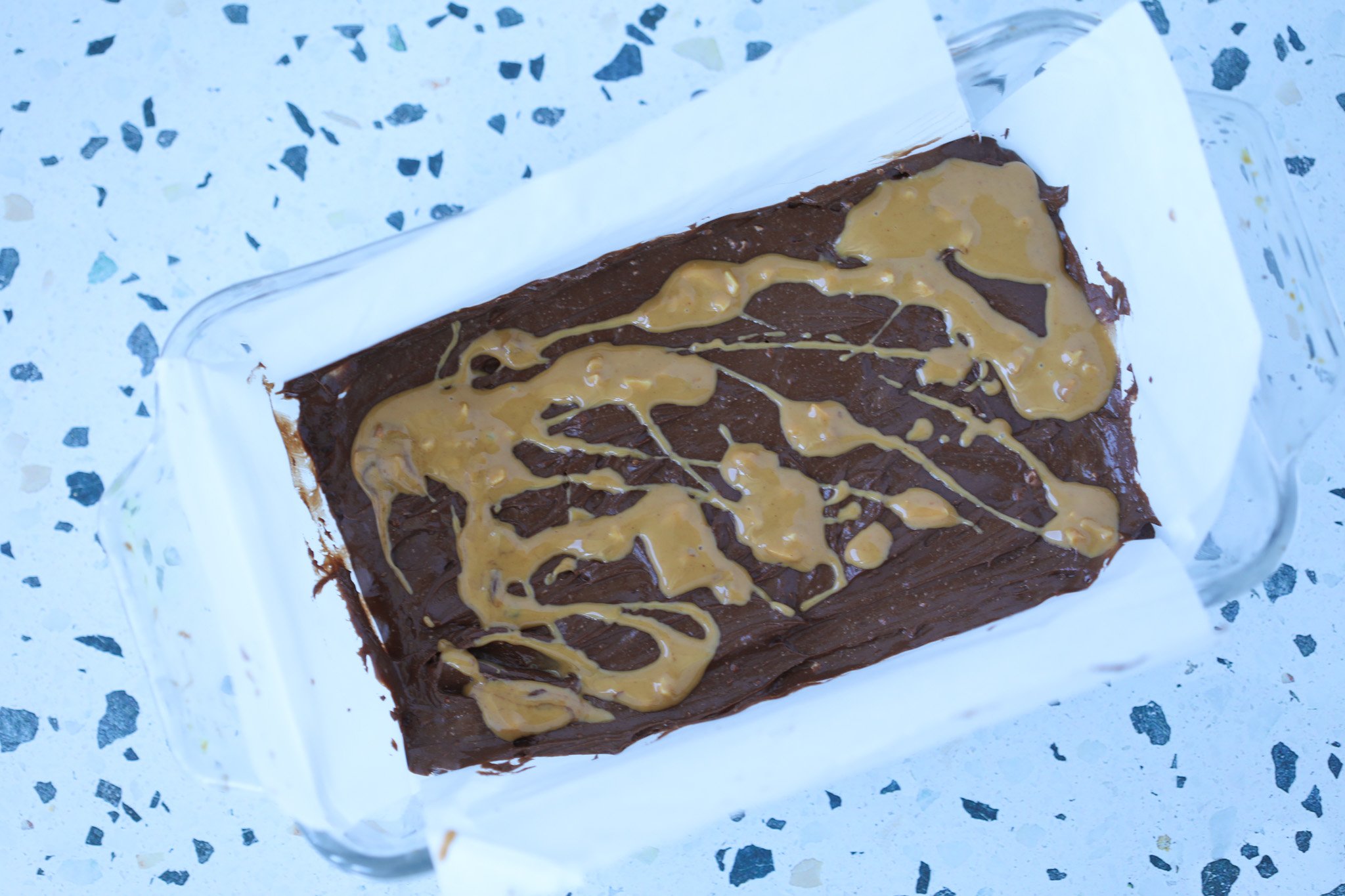 add a peanut butter swirl to the top of the cottage cheese fudge