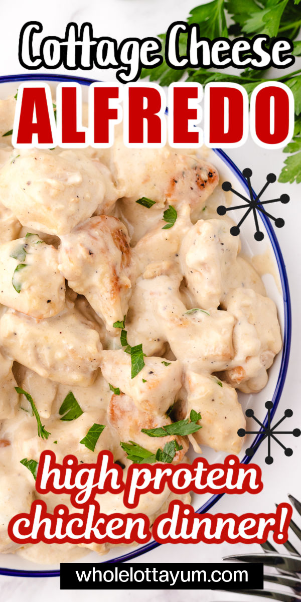alfredo pasta with chicken and cottage cheese sauce for pinterest