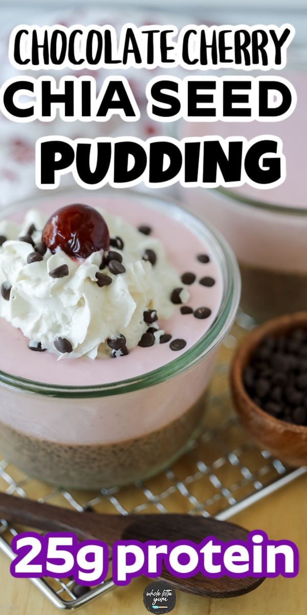 high protein chocolate chia seed pudding with greek yogurt pin for pinterest