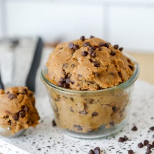 close up of healthy high protein and vegan cookie dough with chickpeas