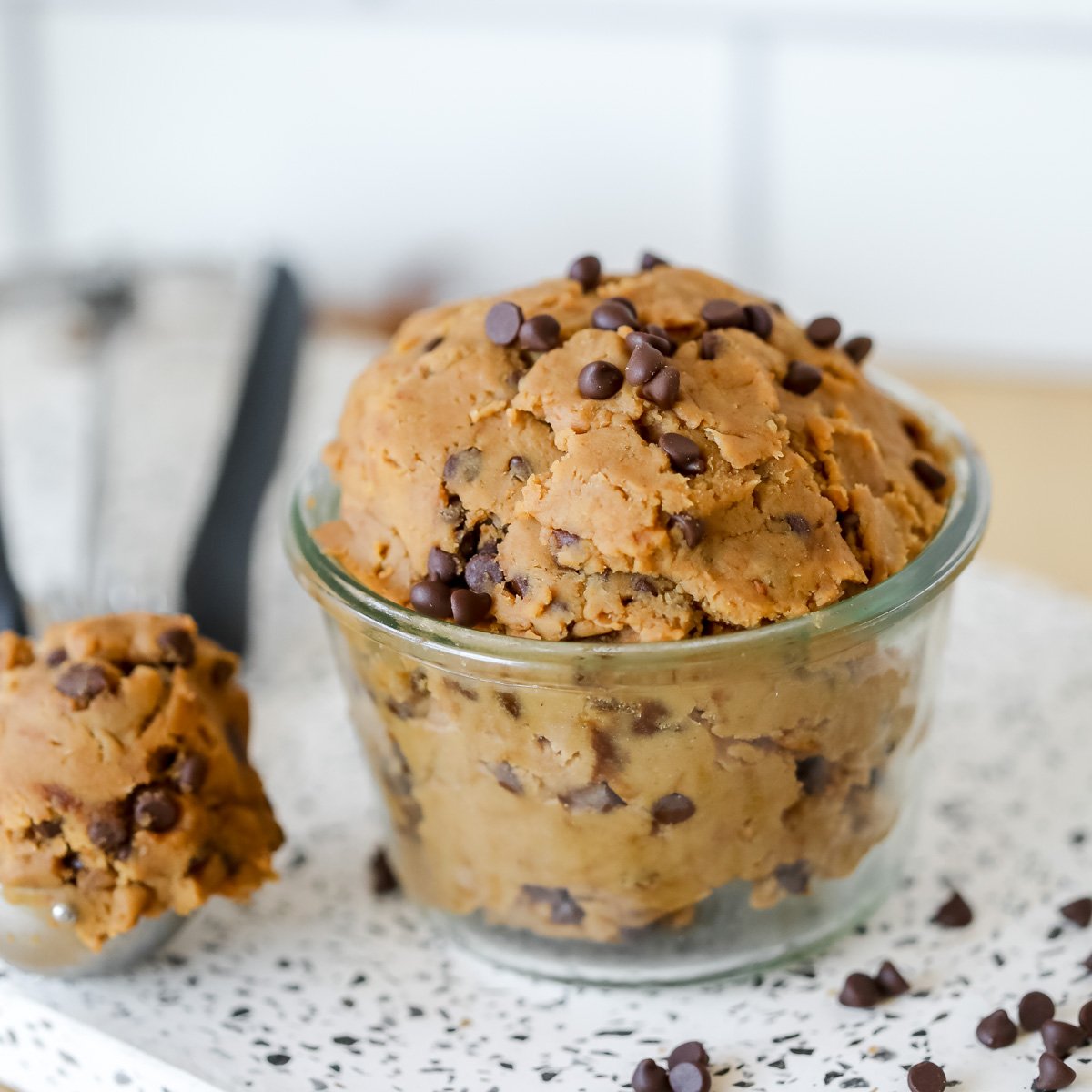 close up of healthy high protein and vegan cookie dough with chickpeas