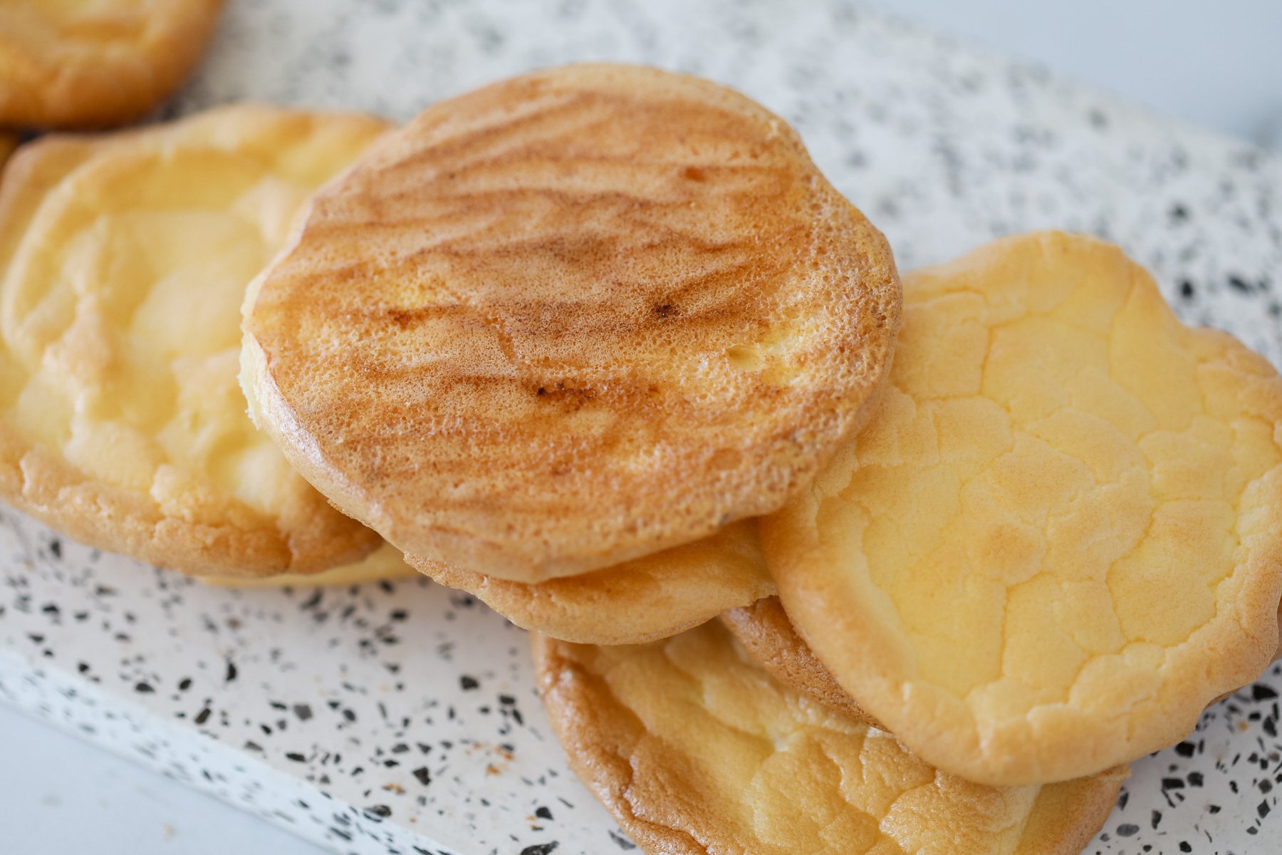 cottage cheese cloud bread cooling after coming out of the oven