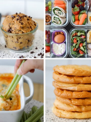 collage of macro friendly snack ideas