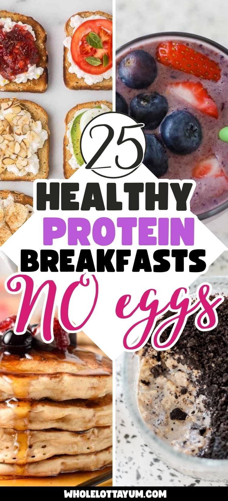 collage of high protein breakfast recipes no eggs
