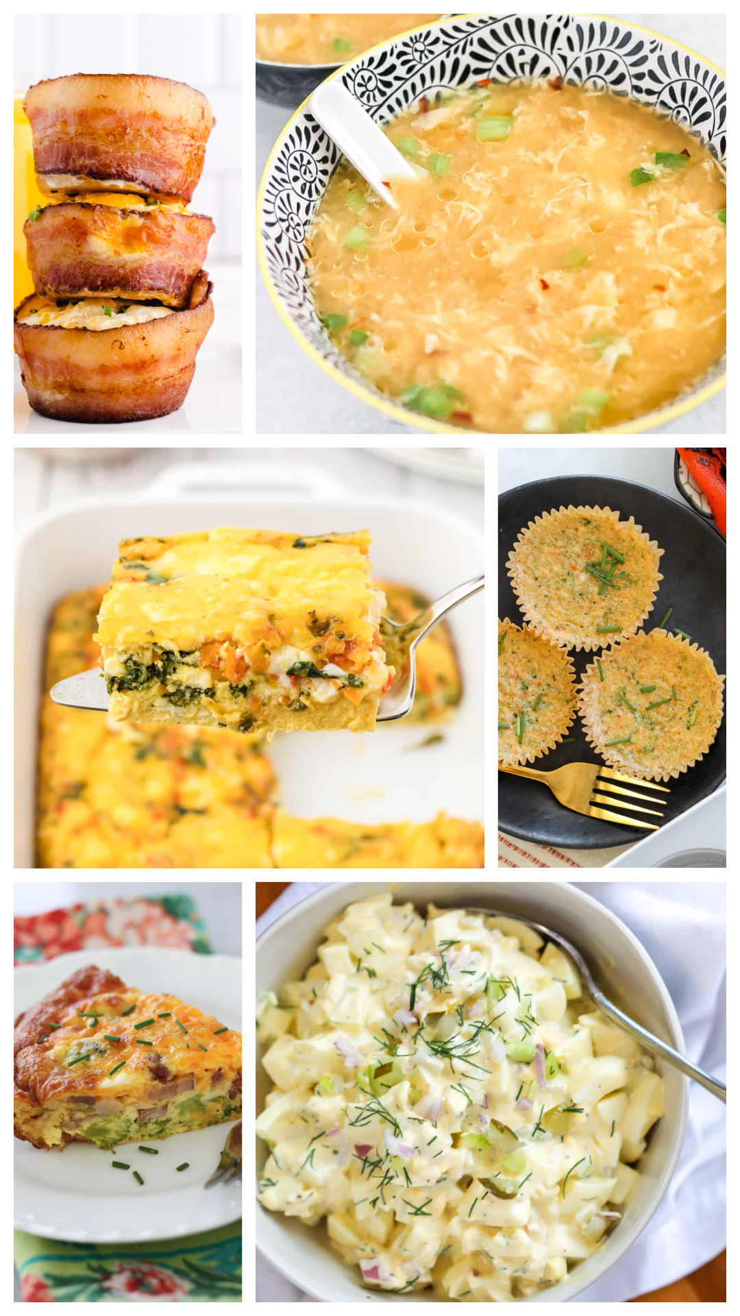 collage of high protein recipes with eggs