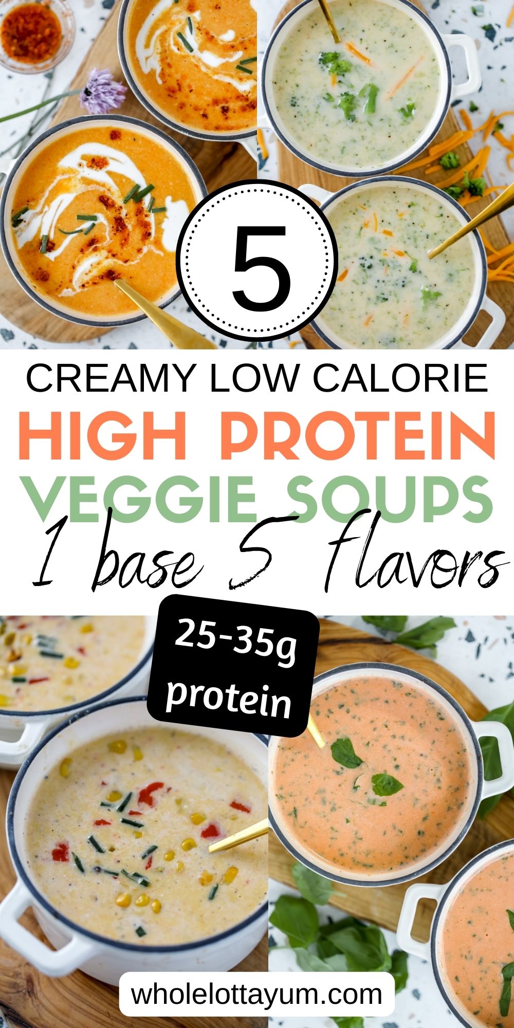 high protein low calorie vegetable soups collage for pinterest