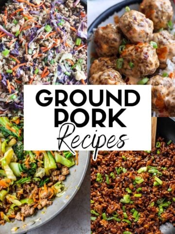 a collage of easy ground pork recipes with few ingredients