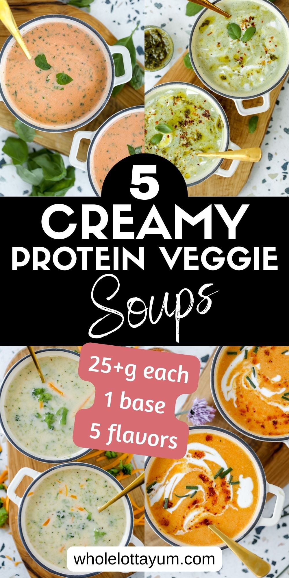 high protein vegetable soup recipes social media graphic
