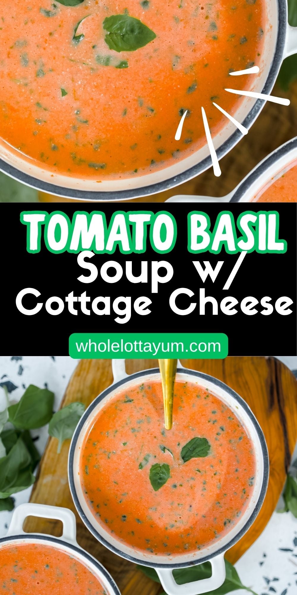 high protein tomato soup with whipped cottage cheese pin for pinterest