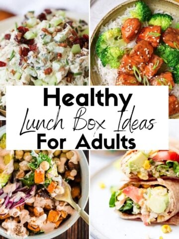 Healthy Lunch Box Ideas for Adults featuring four different meals