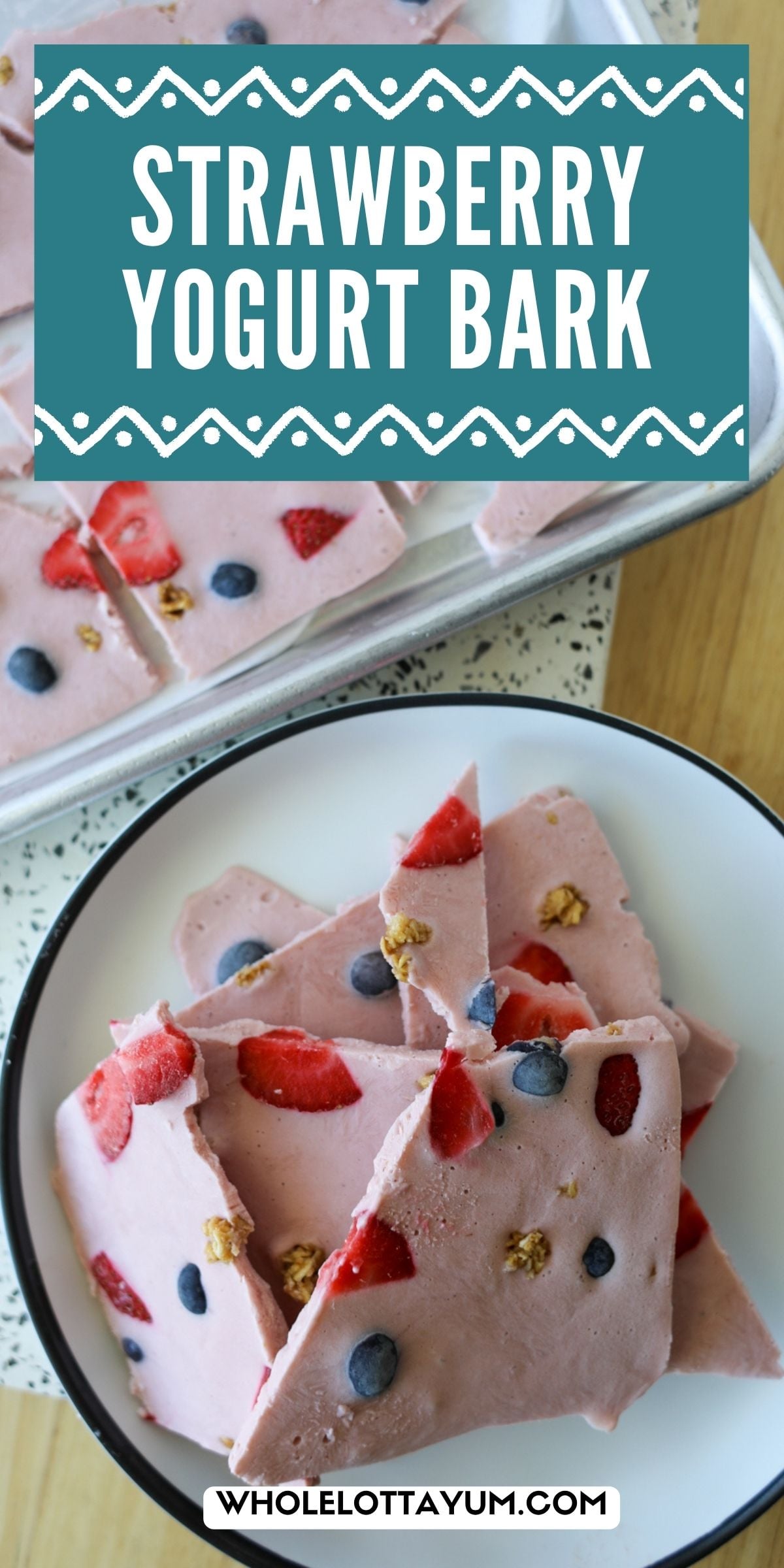 strawberry yogurt bark image for pinterest