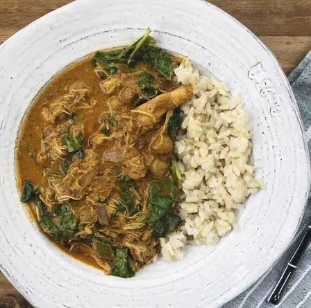slow cooker chicken tikka masala with chickpeas and kale