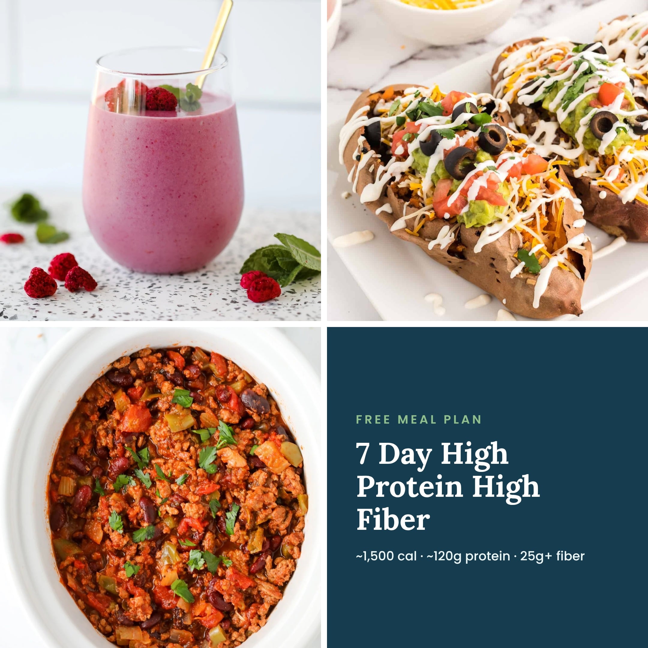 high protein high fiber collage of recipes